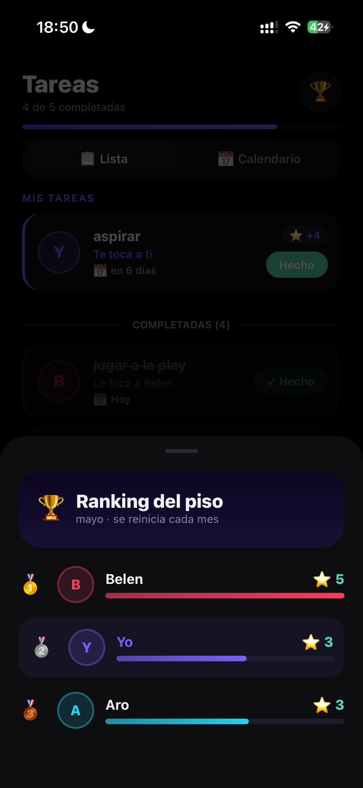 Ranking de tareas en Roomzy