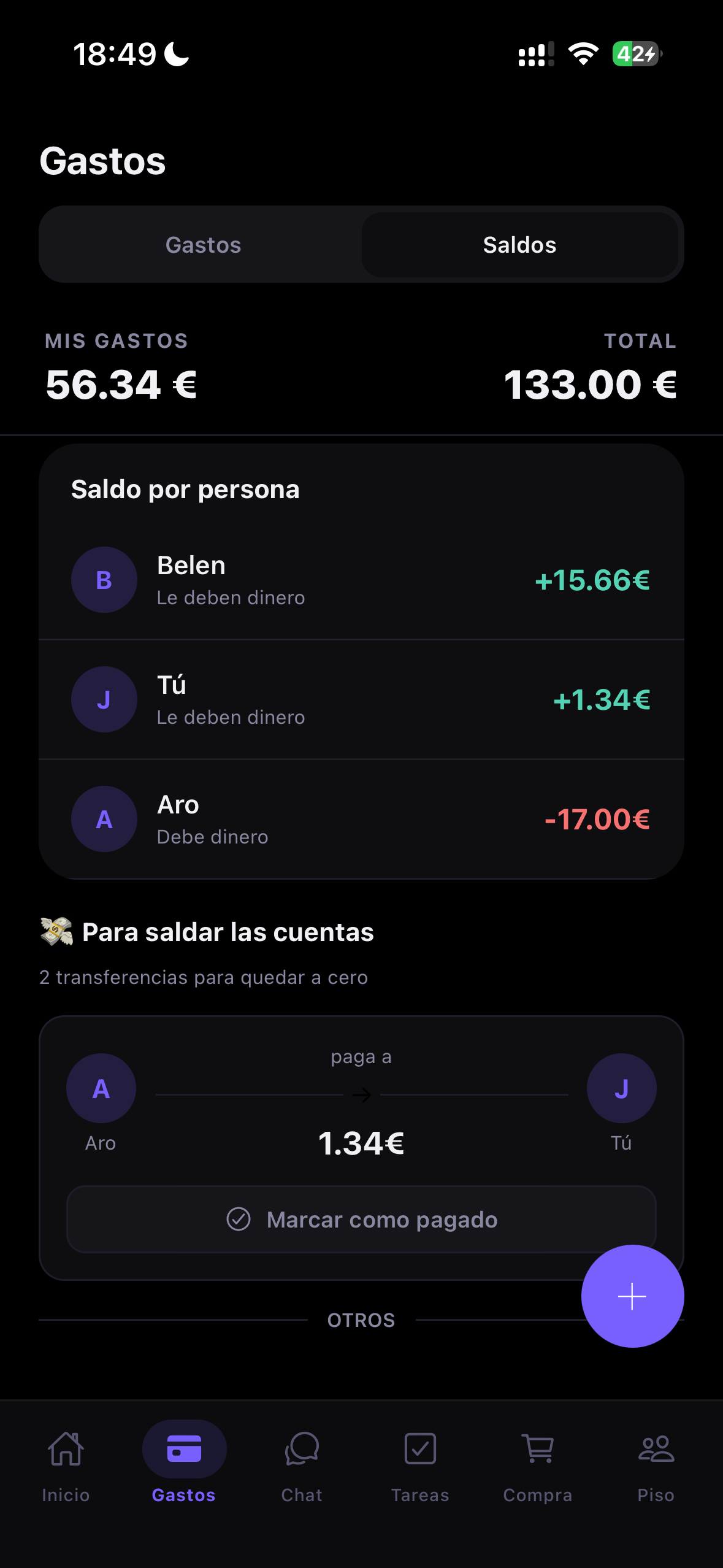 Saldos del piso en Roomzy